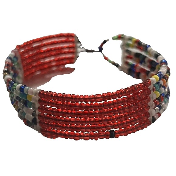 Maasai African Tribal Bracelet Handmade Bead Stack Cuff Colorful Boho Festival‎ - Picture 2 of 5